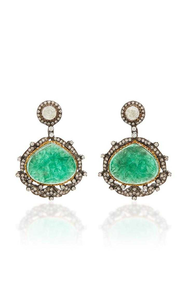 Amrapali 18k Gold, Emerald And Diamond Earrings