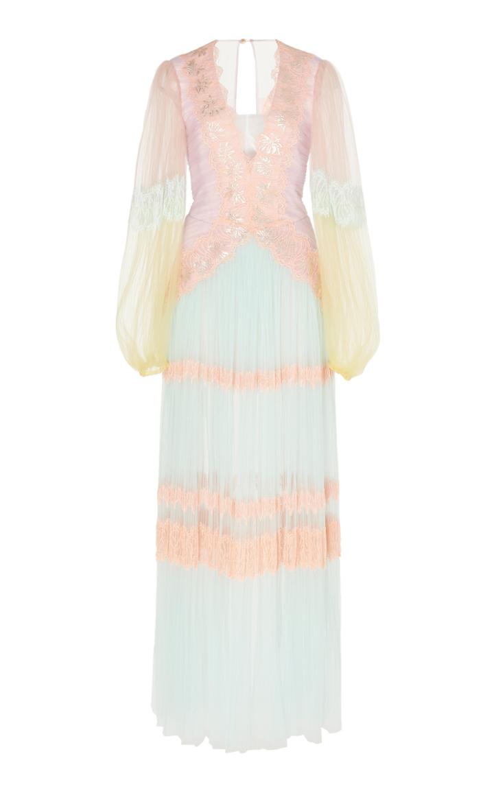 Peter Pilotto Pleated Tulle Lace Gown