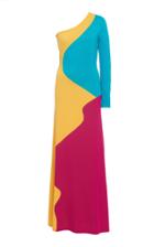 Victor Glemaud Color-block One-shoulder Merino Wool Midi Dress