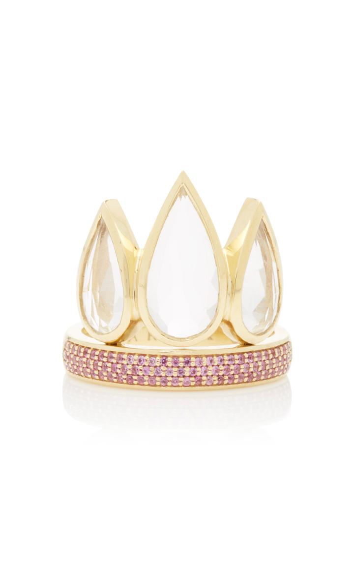 Ark Tiara 18k Gold Sapphire And Crystal Ring