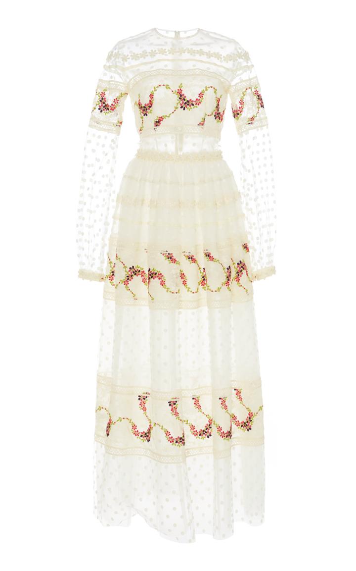 Costarellos Mesh Yoke Dot Tulle Dress