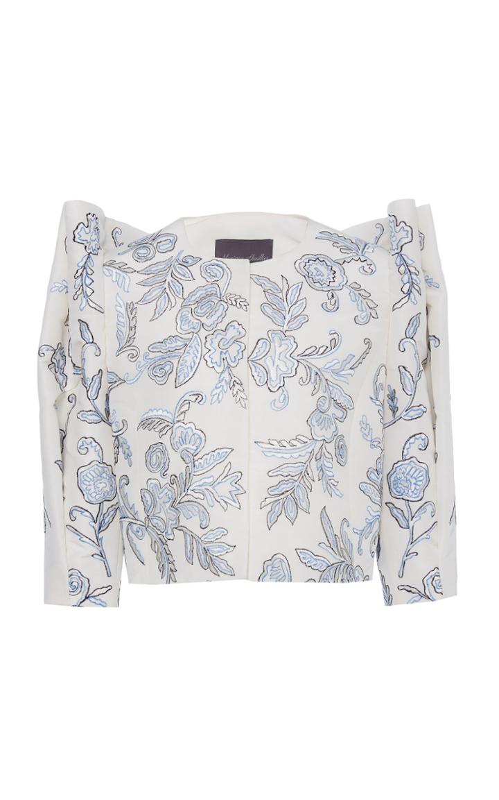 Monique Lhuillier Embroidered Faille Cropped Jacket