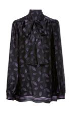 Anna Sui Dotted Leaves Charmeuse Tie V Neck Blouse
