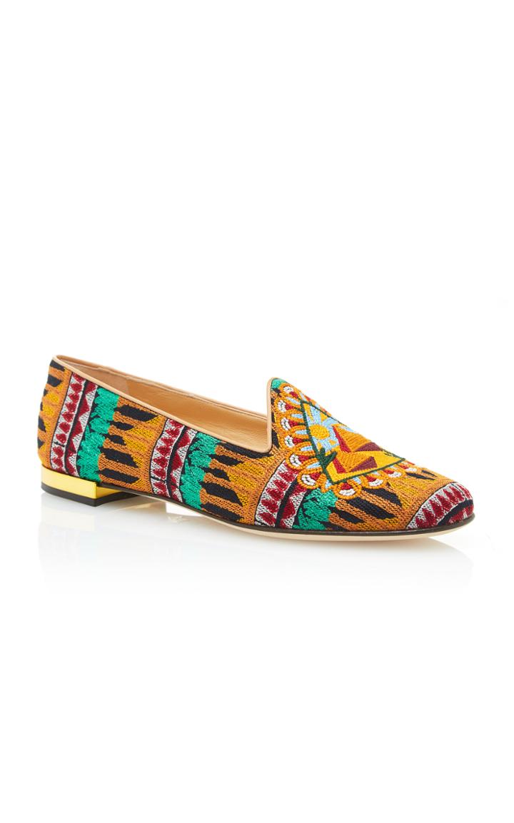 Charlotte Olympia M'o Exclusive: Pyramid Embroidered Canvas Slippers
