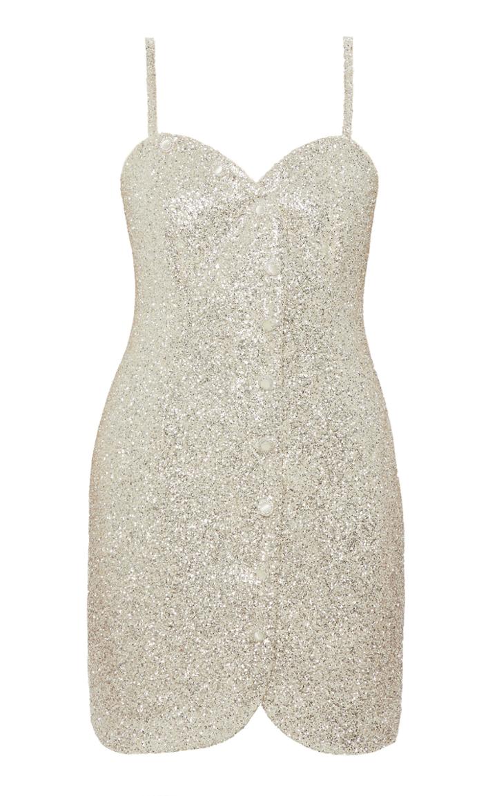 Moda Operandi Mach & Mach Glitter Short Dress With Buttons