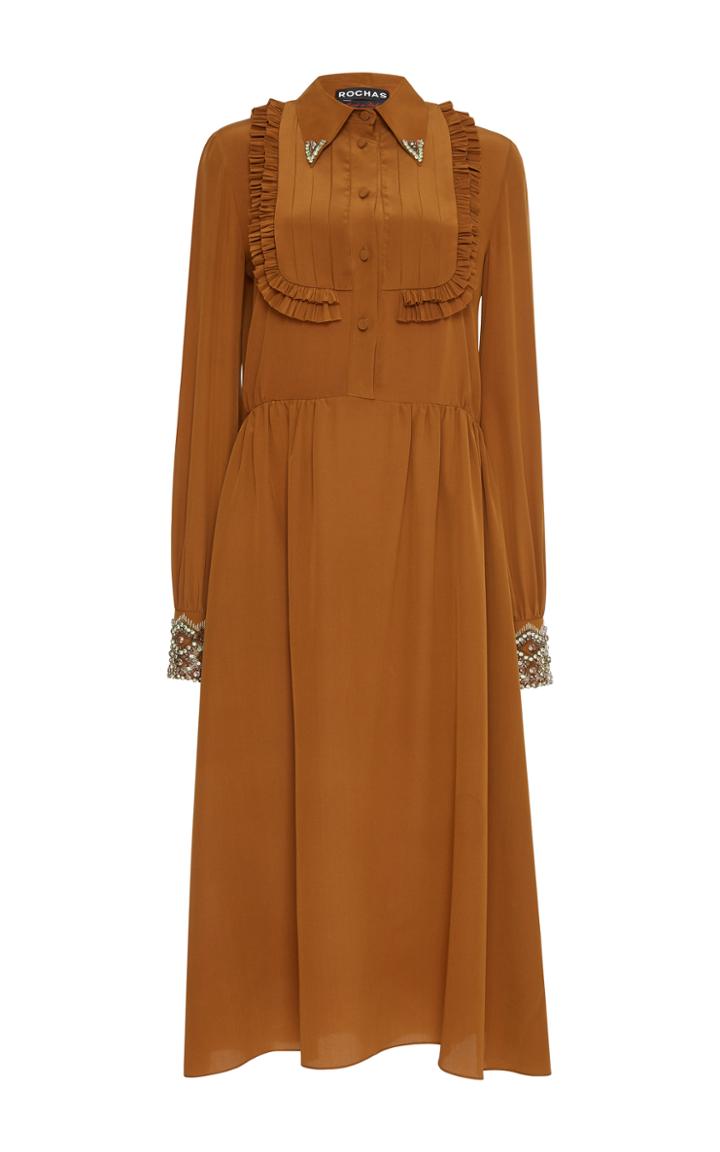 Rochas Long Sleeve Shirt Dress With Embellished Cuffs