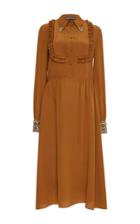 Rochas Long Sleeve Shirt Dress With Embellished Cuffs
