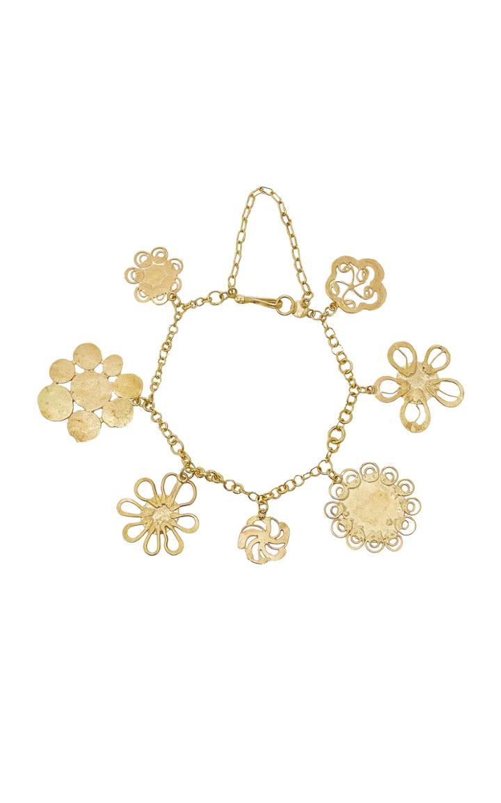 Judy Geib One-of-a-kind 18k Gold Flowery Charm Bracelet