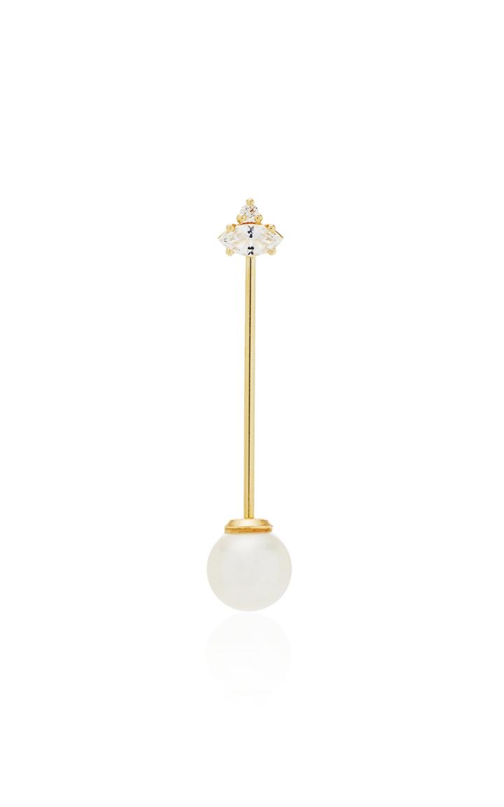 Moda Operandi Mizuki Small Pearl, White Topaz & Diamond Bar Drop Earring