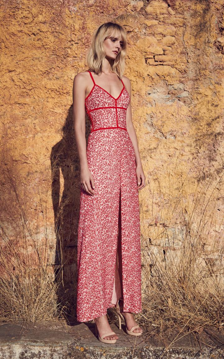 Moda Operandi Costarellos Embroidered Broderie Anglaise Tulle Front-slit Sheath Dres