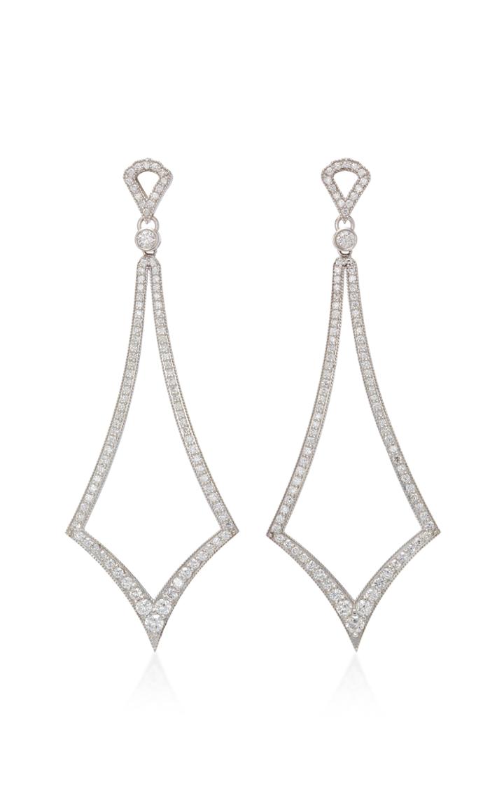 Sara Weinstock Deco Marquis White Gold White Diamond Drop Earrings