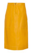 Oscar De La Renta Saffron Leather Midi Skirt