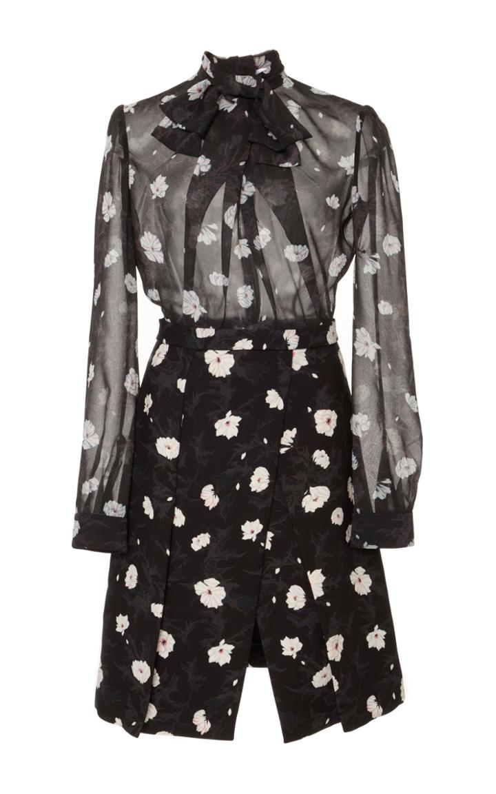 Carven Floral Tie Neck Mini Dress