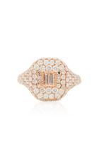 Shay 18k Rose Gold Essential Pave Pinky Ring With Baguette Diamond Cen
