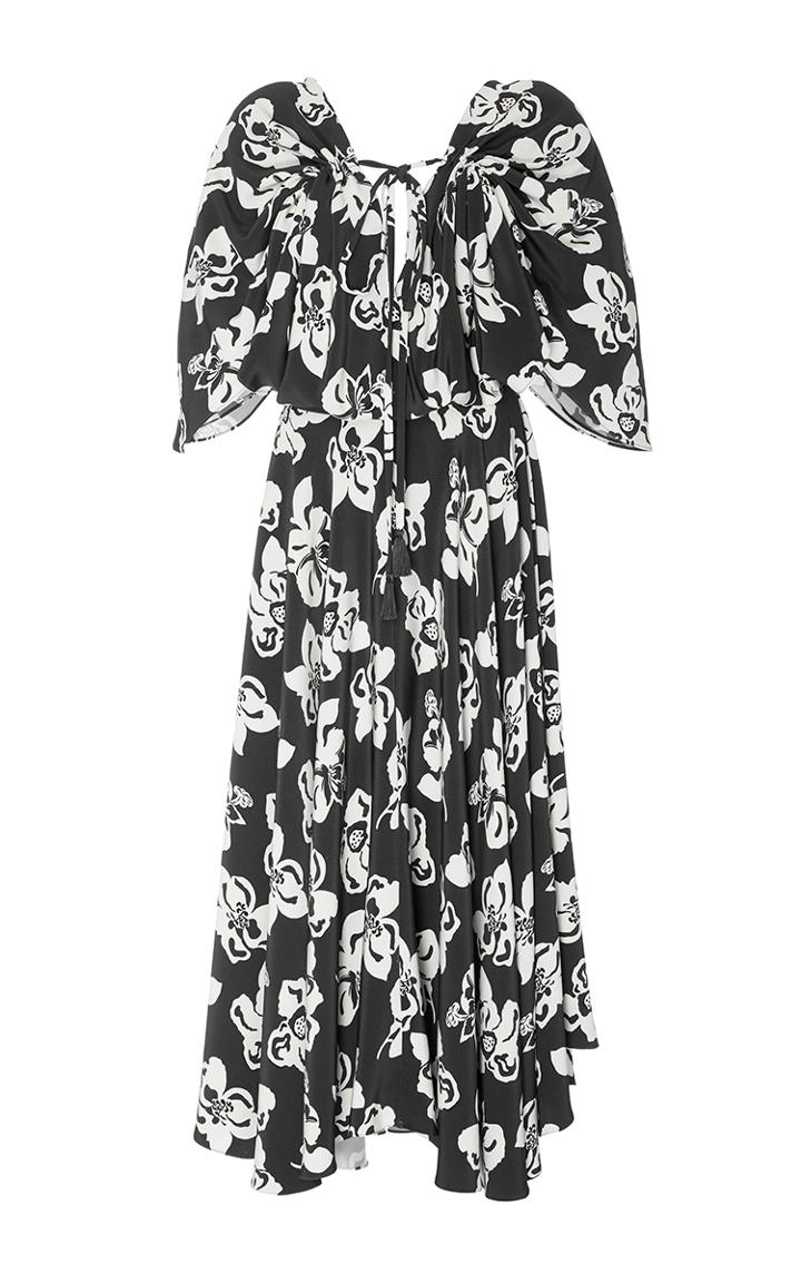 Adam Lippes Floral Silk Crepe Flutter Sleeve Dress