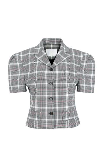 Ych Oversized-shoulder Checked Cropped Jacket