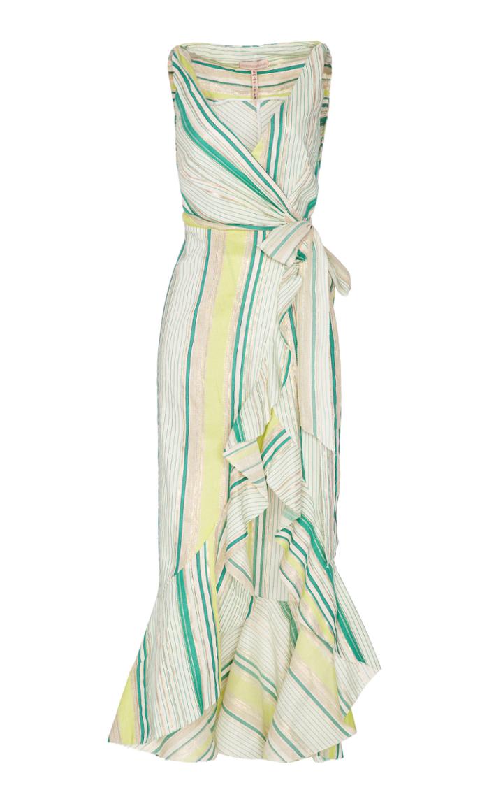 Maria Lucia Hohan Stella Stripe Lurex Linen Wrap Dress