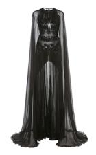 Zuhair Murad Bead Embellished Silk Gown With Cape Sleeves