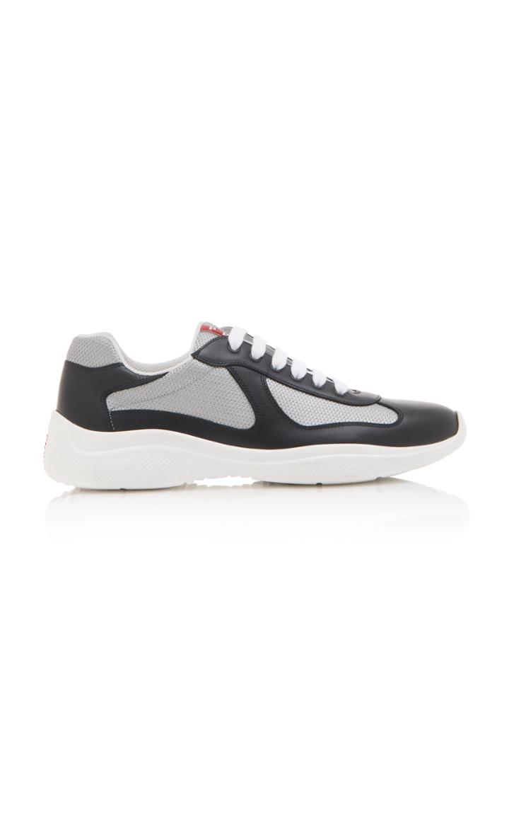 Prada America's Cup Metallic Paneled Leather Sneakers