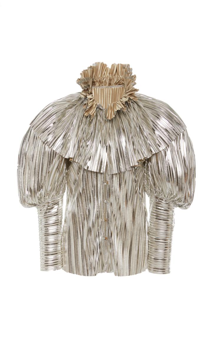 Rodarte Pleated Metallic Pliss Blouse