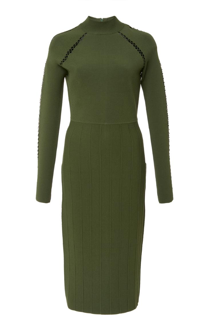 Lela Rose Open Knit-trimmed Stretch-knit Midi Dress
