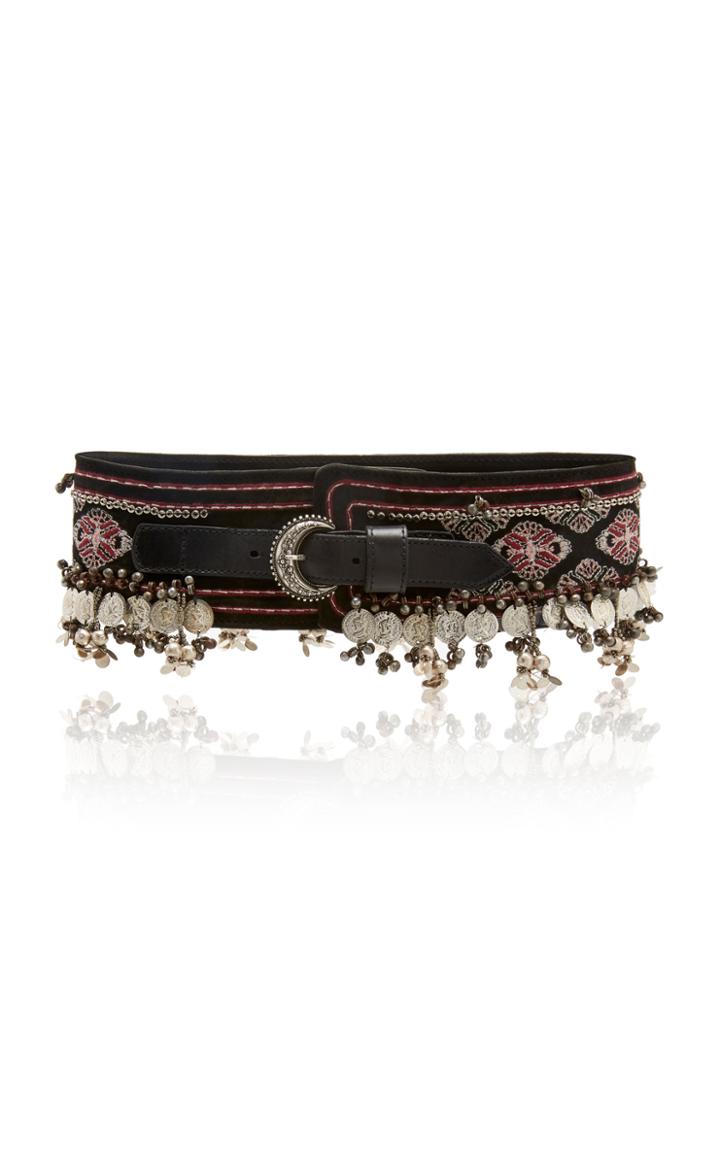 Etro Embellished Embroidered Faille And Leather Belt