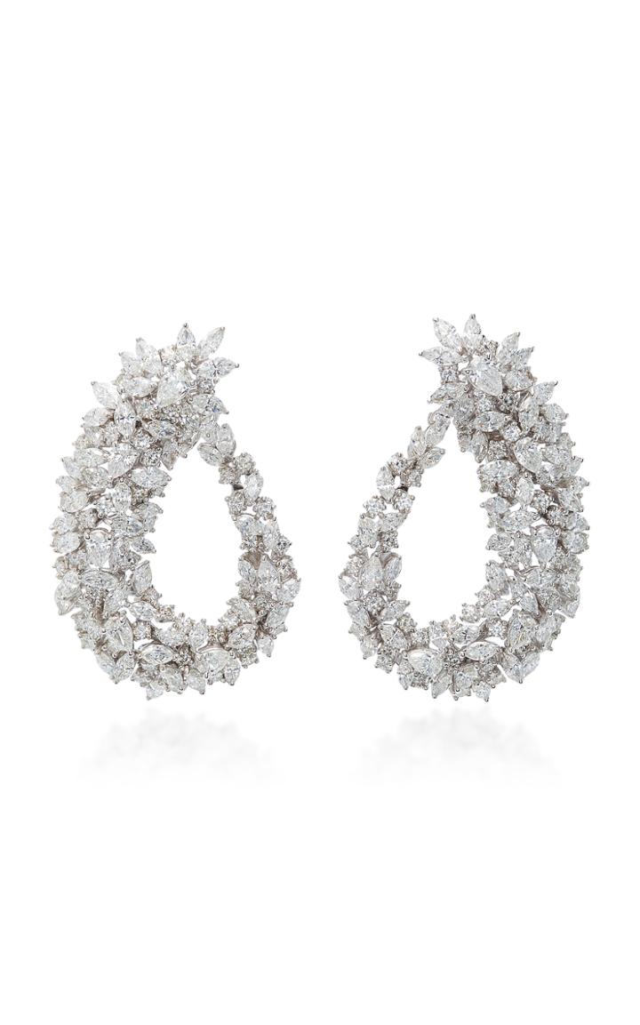Yeprem 18k White Gold Diamond Hoop Earrings