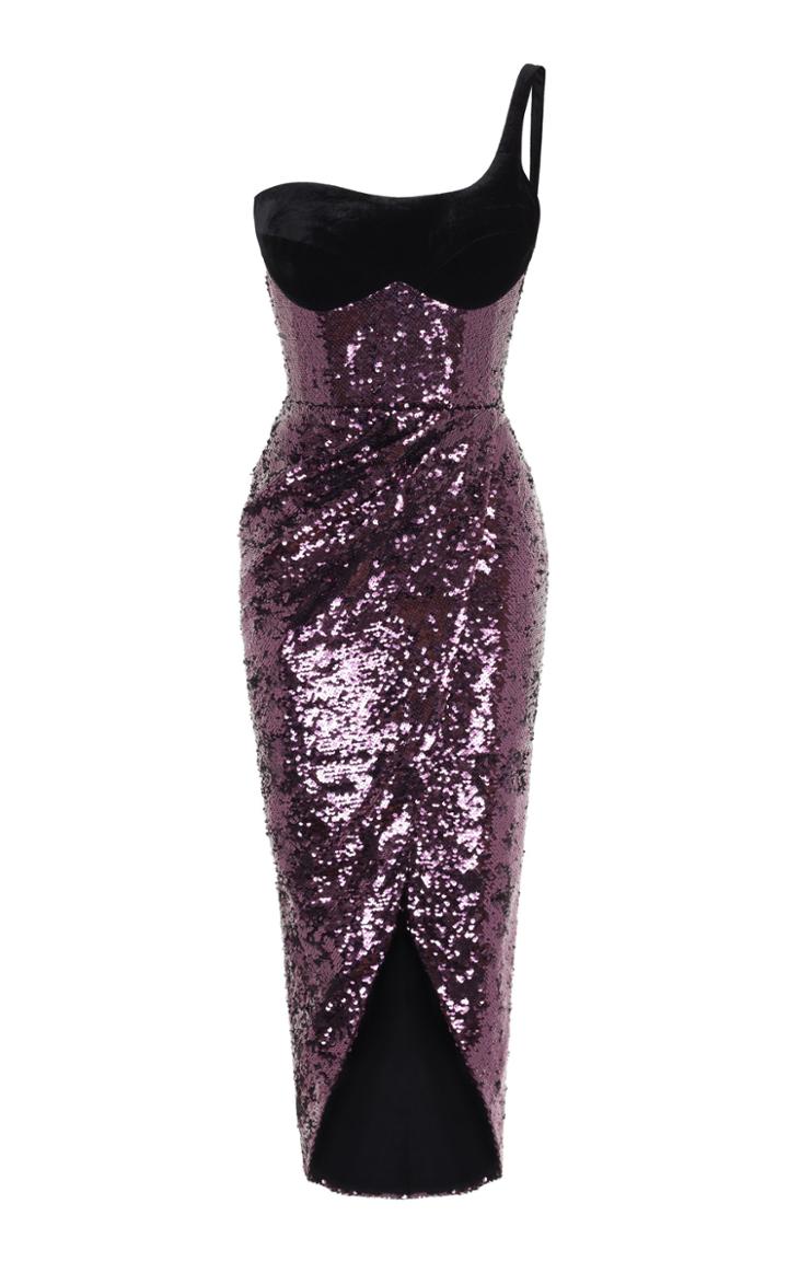 Rasario Purple Sequin Slit Dress