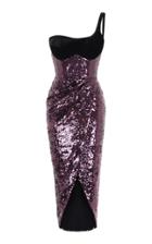 Rasario Purple Sequin Slit Dress