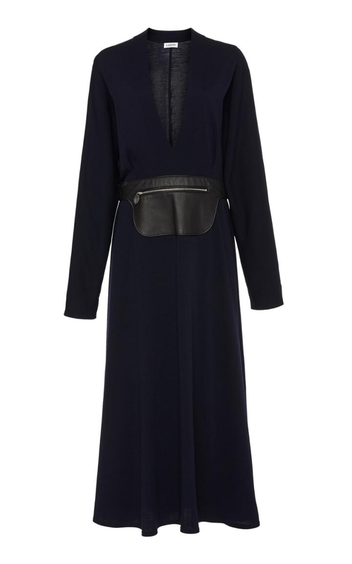 Lanvin Belt Bag-detailed Wool-jersey Midi Dress