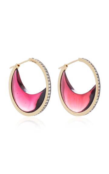 Noor Fares Chandra Crescent Earrings In Yellow Gold With Garnet Crescents & Diamonds