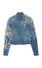 Oscar De La Renta Cropped Crystal-embellished Denim Jacket