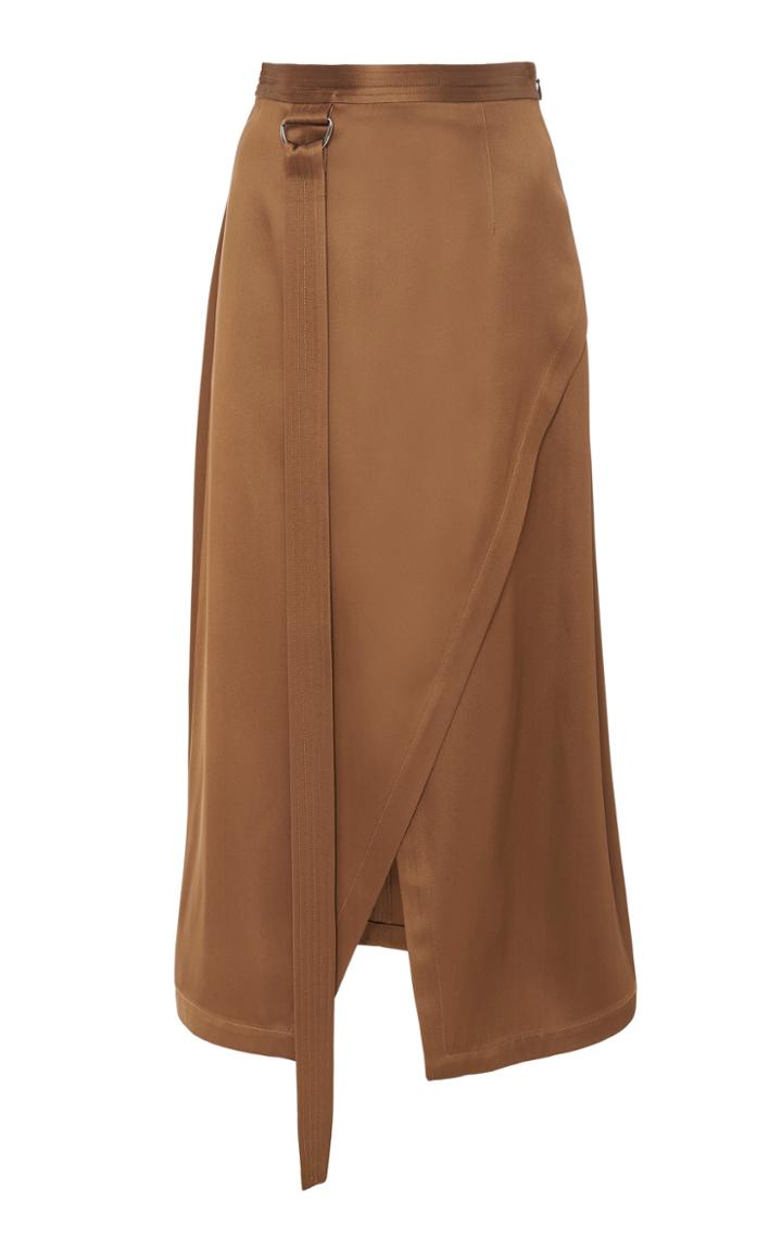 Sally Lapointe Asymmetric Wrap-effect Satin Midi Skirt