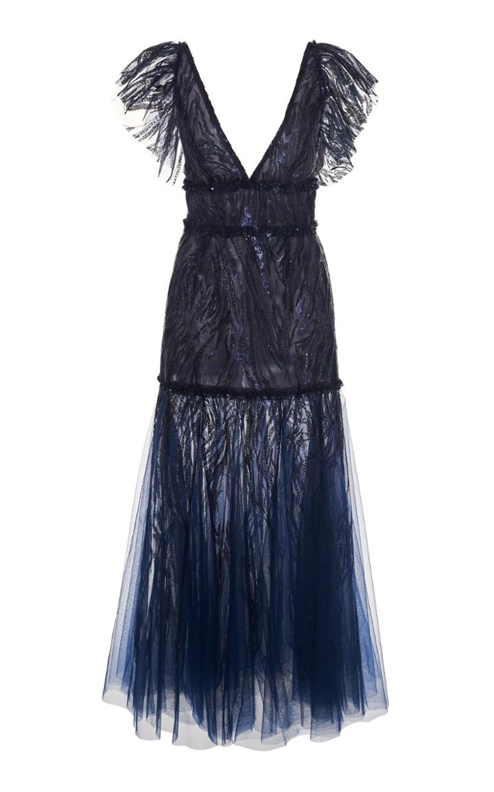 J. Mendel Sheer Metallic Tulle Dress