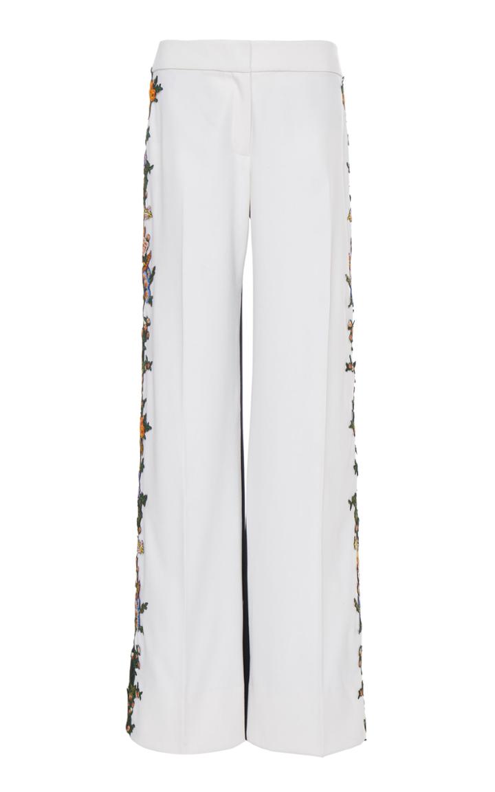 Oscar De La Renta Pant With Floral Embroidery At Side Seams