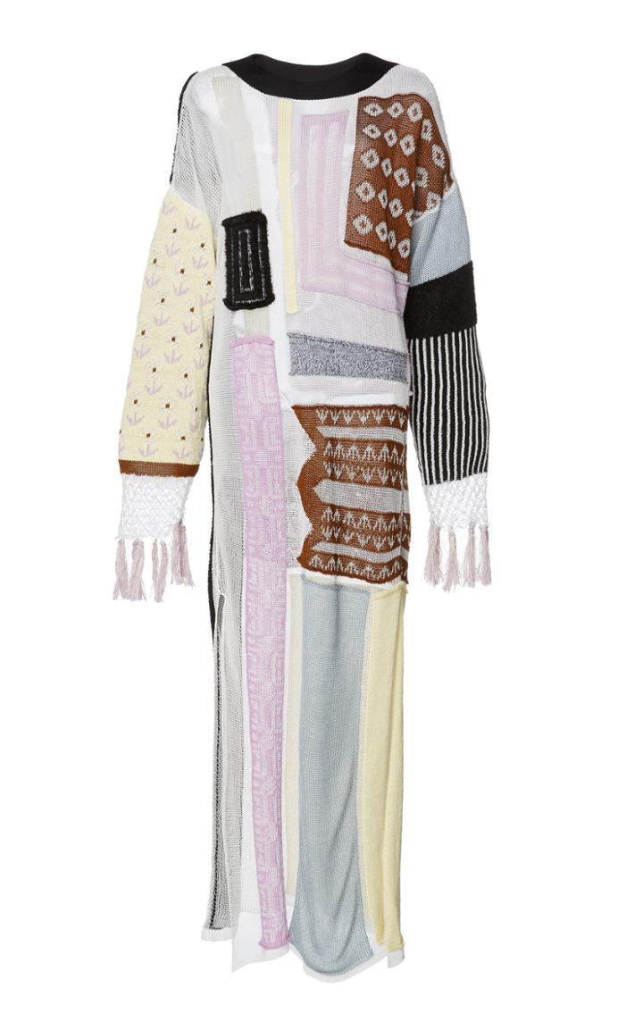 Mame Kurogouchi Patchwork Intarsia Knit Maxi Dress