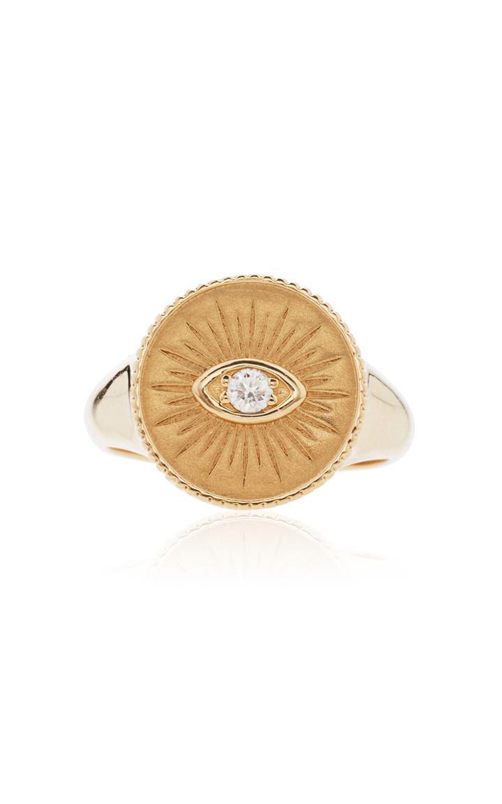 Moda Operandi Sydney Evan 14k Yellow Gold Marquis Eye Coin Signet Ring Size: 6.5