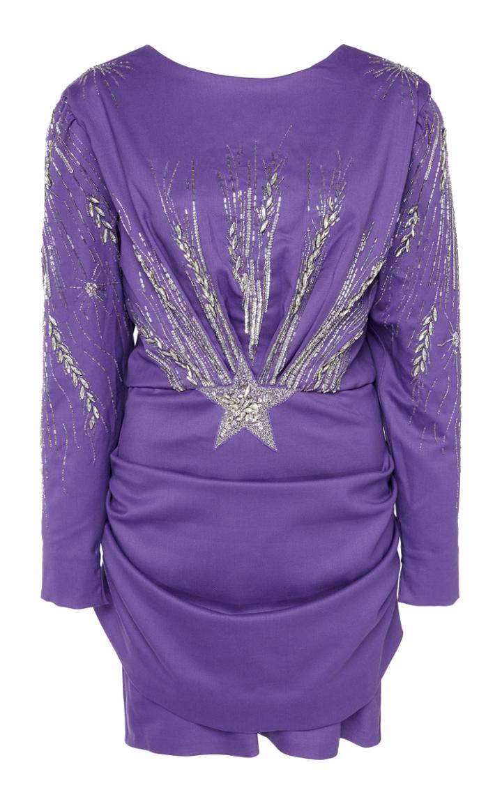 Attico Embroidered Gabardine Mini Drape Dress
