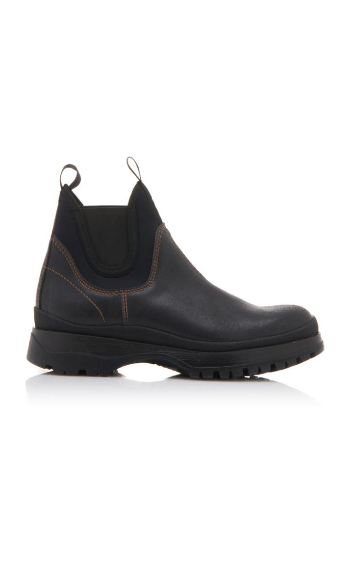 Prada Paneled Neoprene And Leather Chelsea Boots