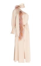 Peter Pilotto Feather-embellished Front-slit Satin Dress