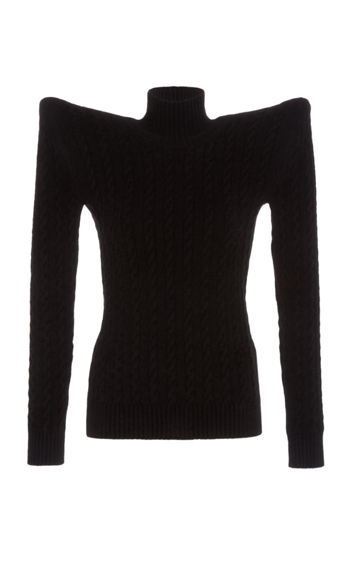 Balenciaga Bold-shoulder Cable-knit Velvet Turtleneck Sweater