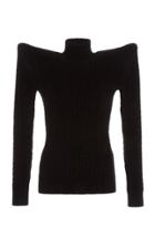 Balenciaga Bold-shoulder Cable-knit Velvet Turtleneck Sweater