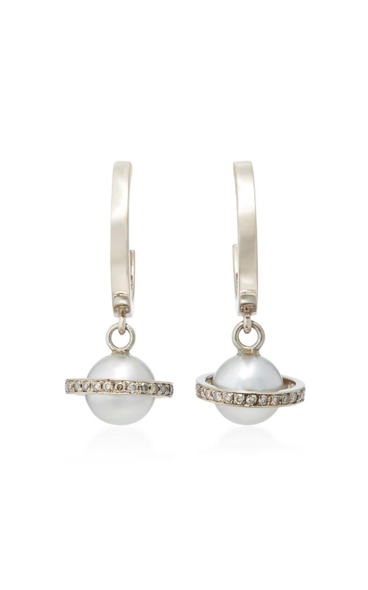 Alina Abegg Mirco Saturn White Gold Diamond And Pearl Hoops