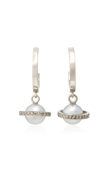 Alina Abegg Mirco Saturn White Gold Diamond And Pearl Hoops