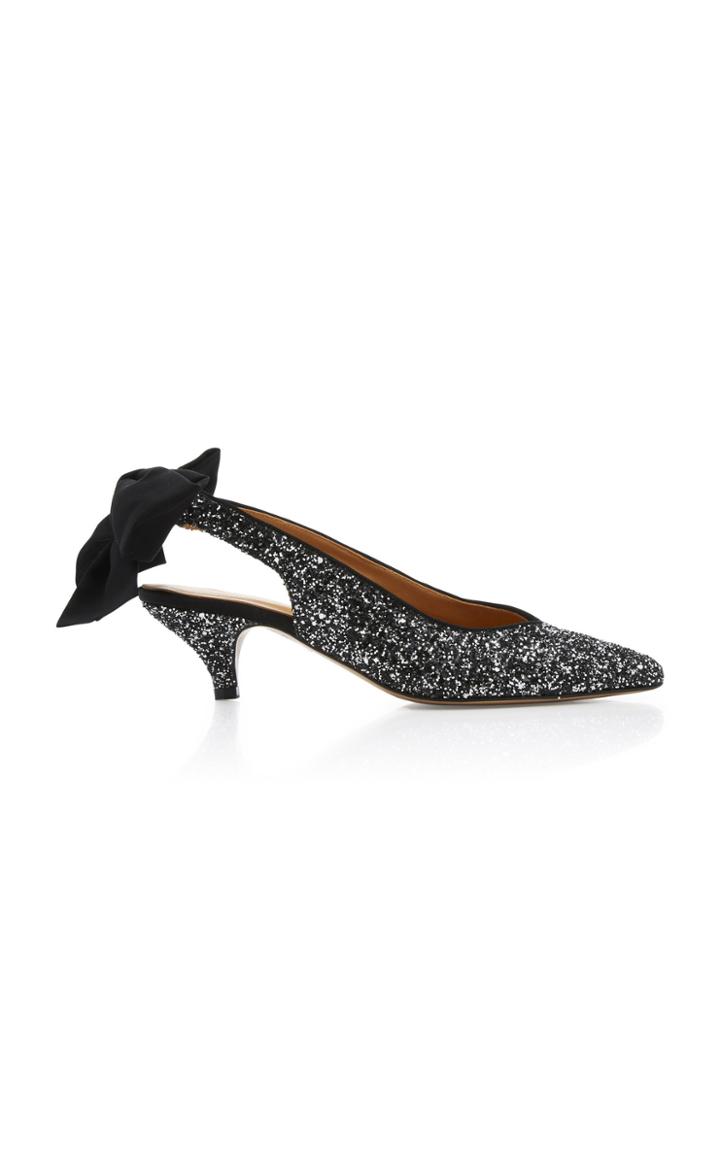 Ganni Salma Glittered Leather Slingback Pumps