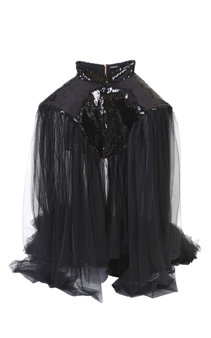 Balmain Sequin Tulle Maxi Skirt