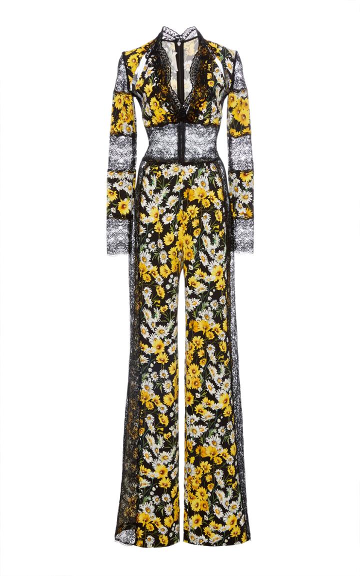 Naeem Khan Printed Lace Paneled Jumpsuit