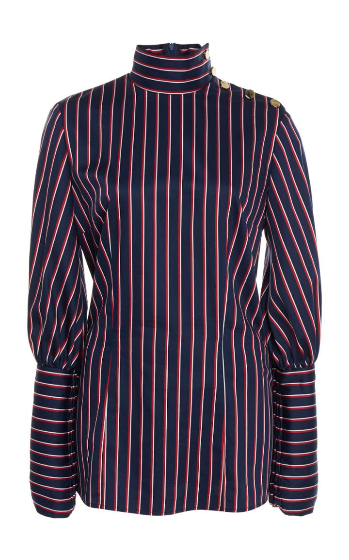 Stella Jean Puff Sleeve High Neck Cotton Blouse