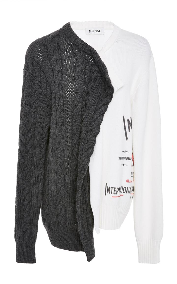 Monse Flat Cable Knit Ruffle Sweater