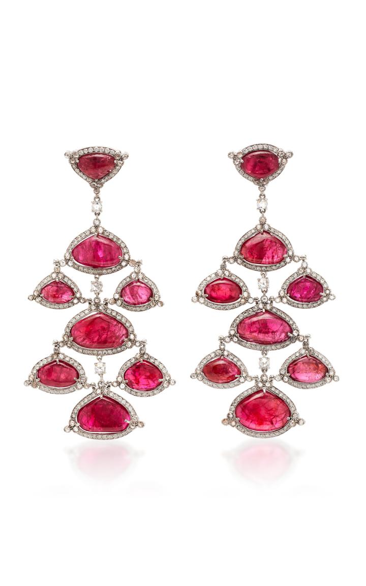 Busatti Julianne 18k White Gold Spinel Taweez And Diamond Earrings